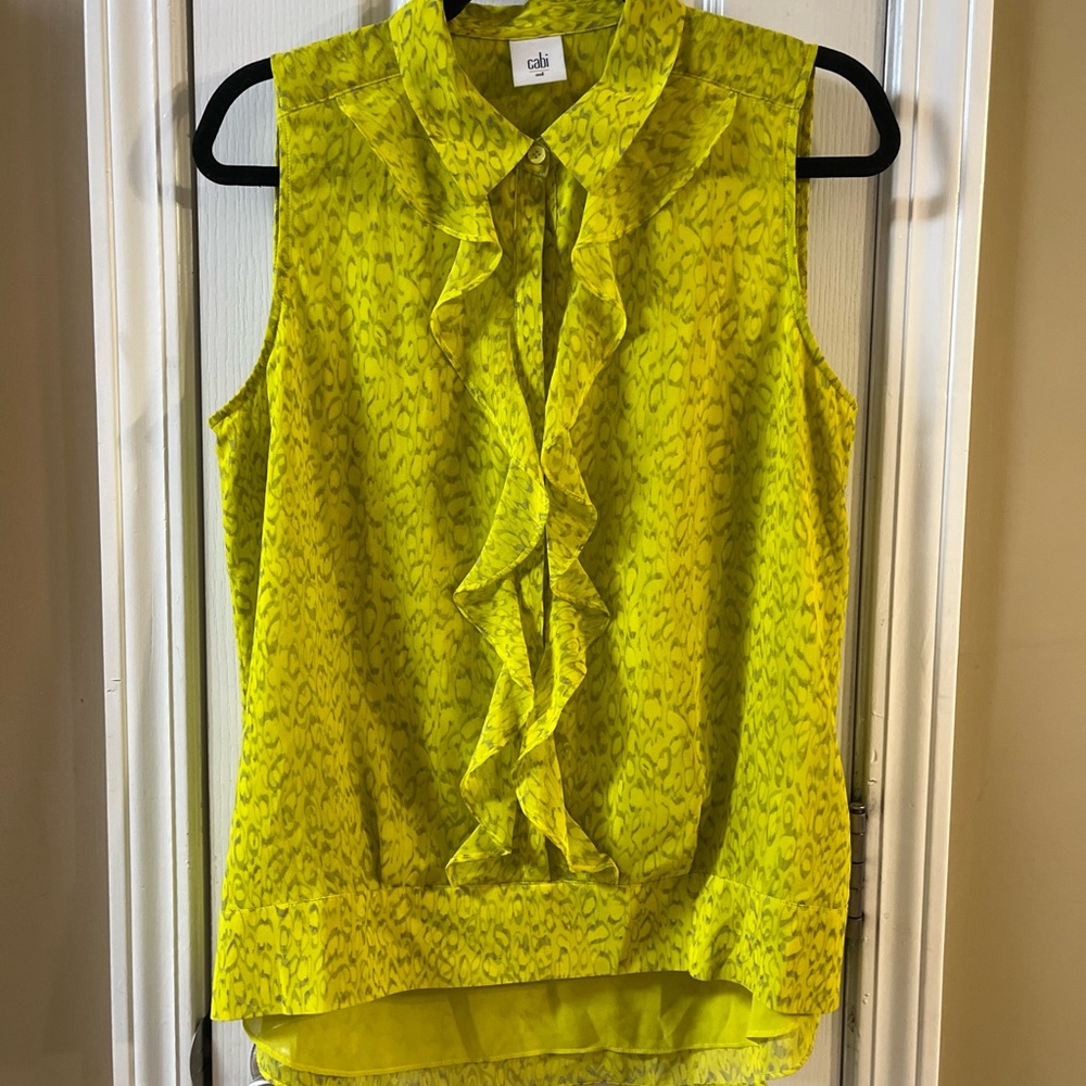 CAbi Yellow Sleeveless Ruffle Blouse